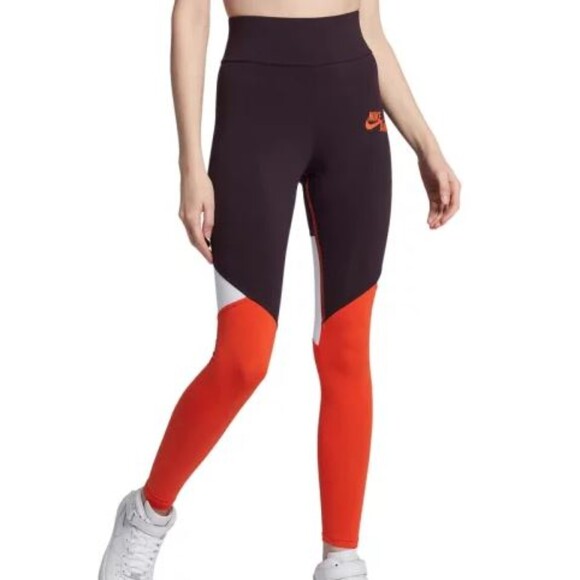 NIKE AIR Maroon White Orange Color Block Leggings Size M - Picture 1 of 10